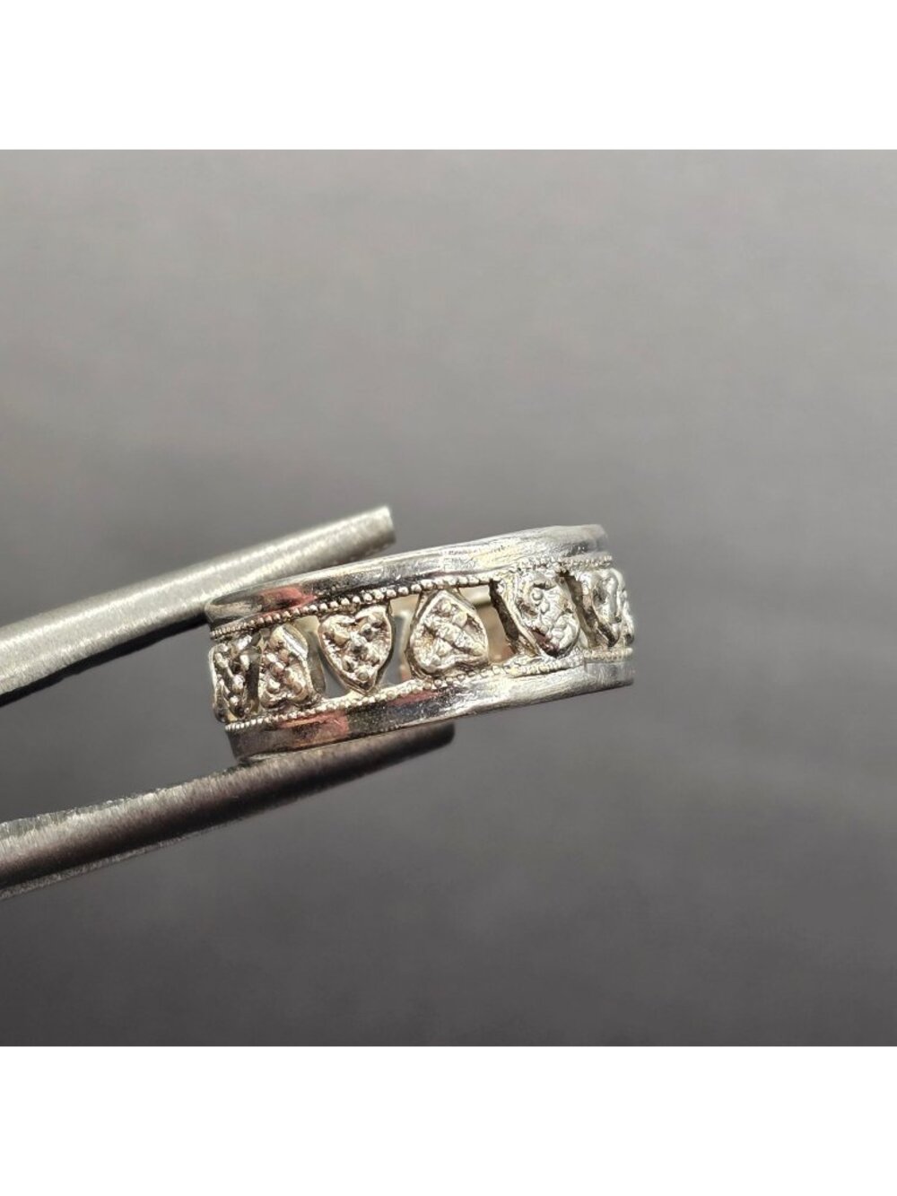 Vintage Sterling Silver Heart Band Ring Size 9 Filigree Cutout Band Signed FSDO